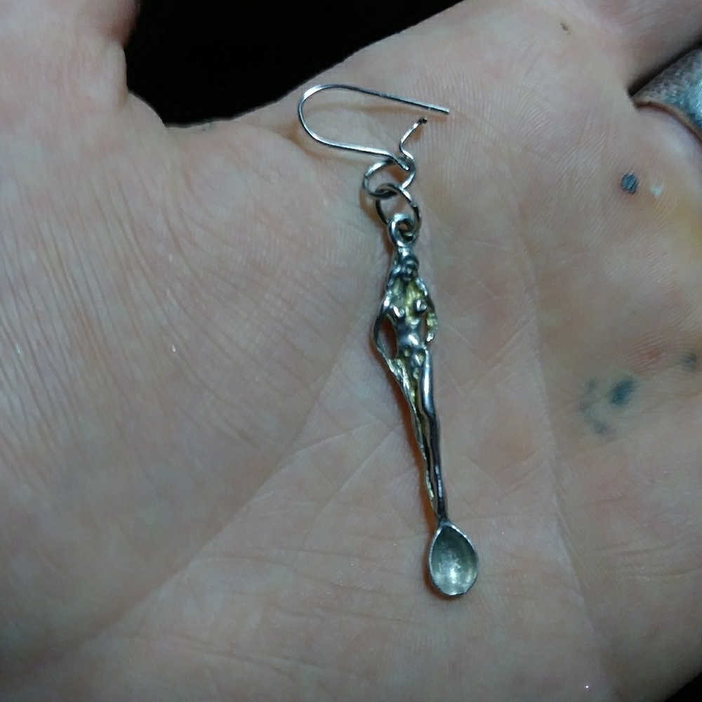 Vintage naked lady biker spoon earring
